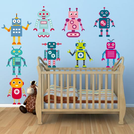 Autocollant Stickers mural enfant kit 9 robots 