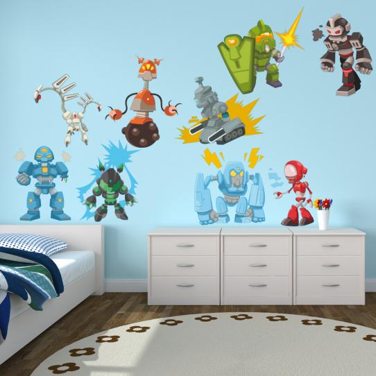 Autocollant Stickers mural enfant kit 9 robots