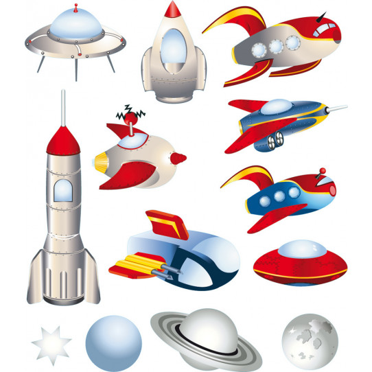 Autocollant Stickers enfant kit 9 vaisseaux et 3 planétes  