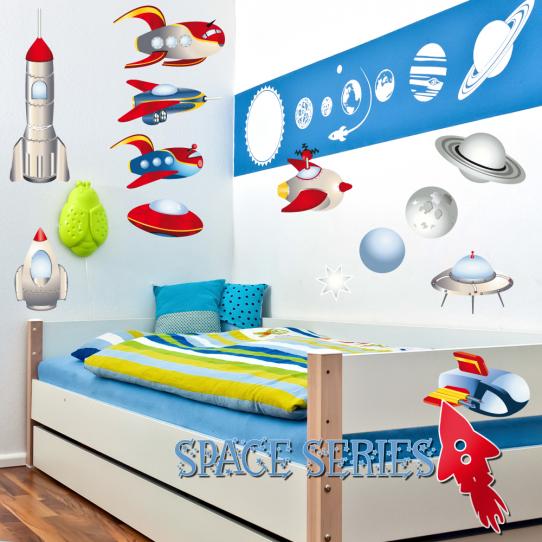 Autocollant Stickers enfant kit 9 vaisseaux et 3 planétes  