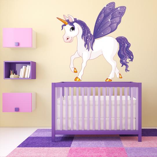 Autocollant Stickers muraux enfant licorne aile mauve