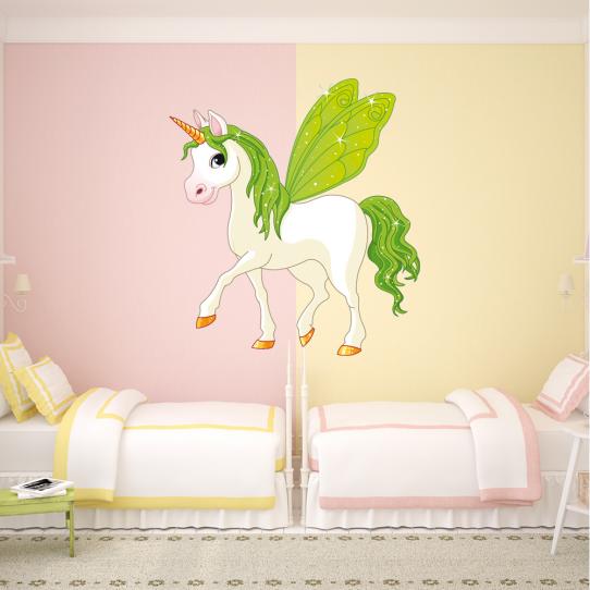 Stickers licorne ailes verte