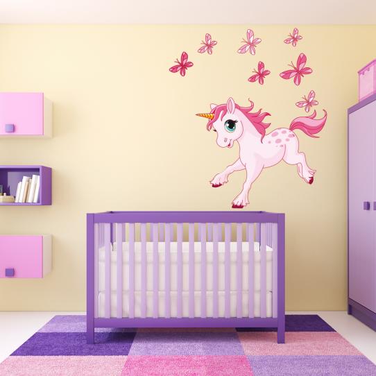 Autocollant Stickers muraux enfant licorne papillon