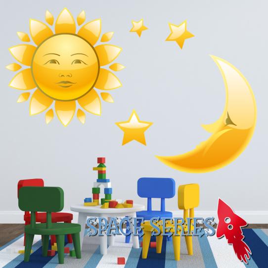 Autocollant Stickers mural enfant lune et soleil