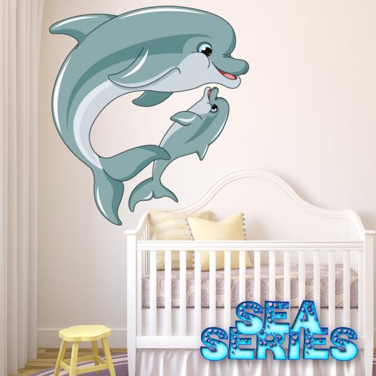 Autocollant Stickers enfant maman et bebe dauphin