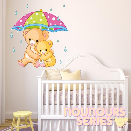 Autocollant Stickers mural enfant maman et bebe ourson