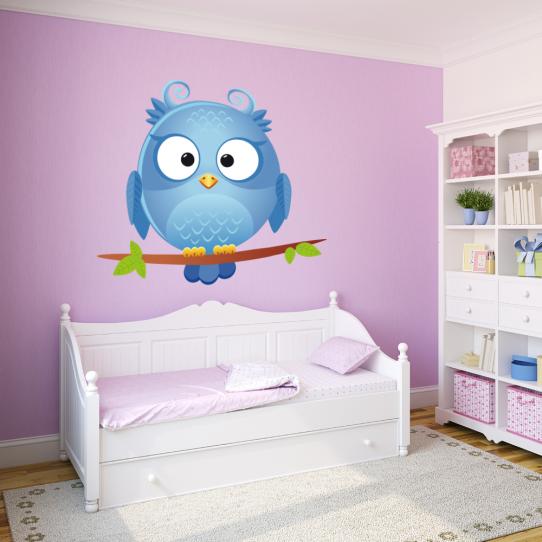 Autocollant Stickers enfant chouette bleue