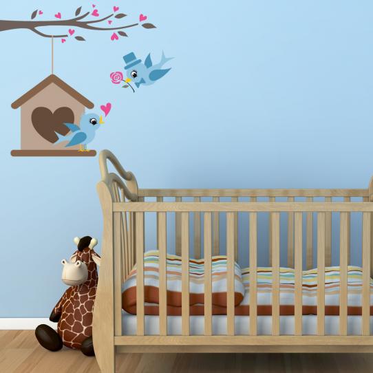 Autocollant Stickers enfant oiseaux amoureux