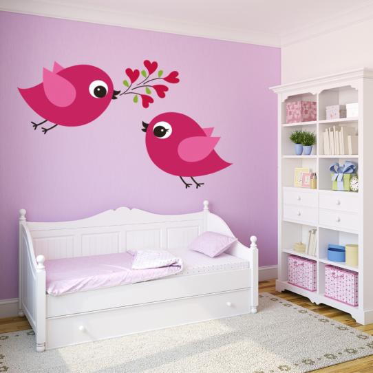 Autocollant Stickers muraux enfant oiseaux amoureux 