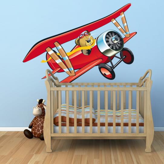 Autocollant Stickers enfant ourson avion