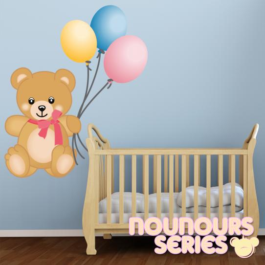 Autocollant Stickers muraux enfant ourson ballons