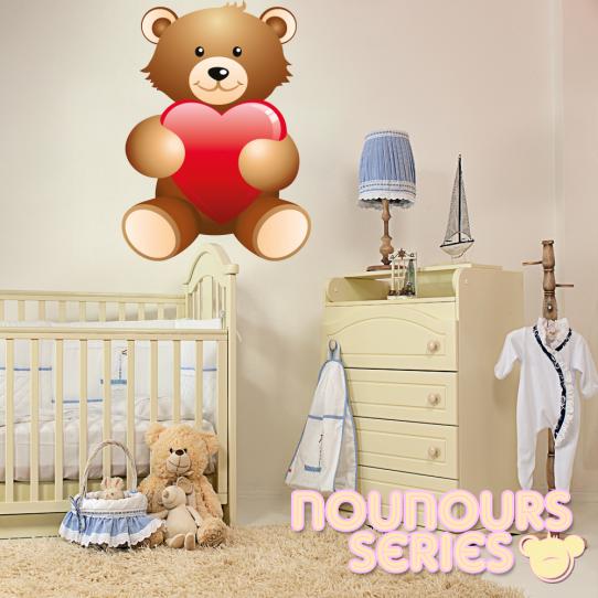 Autocollant Stickers enfant ourson coeur