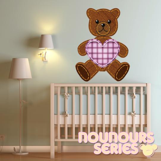 Autocollant Stickers enfant ourson coeur carreau
