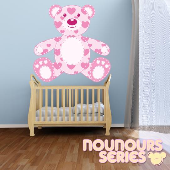 Autocollant Stickers enfant ourson coeur rose