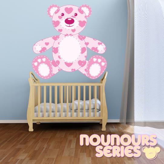 Autocollant Stickers muraux enfant ourson coeur rose