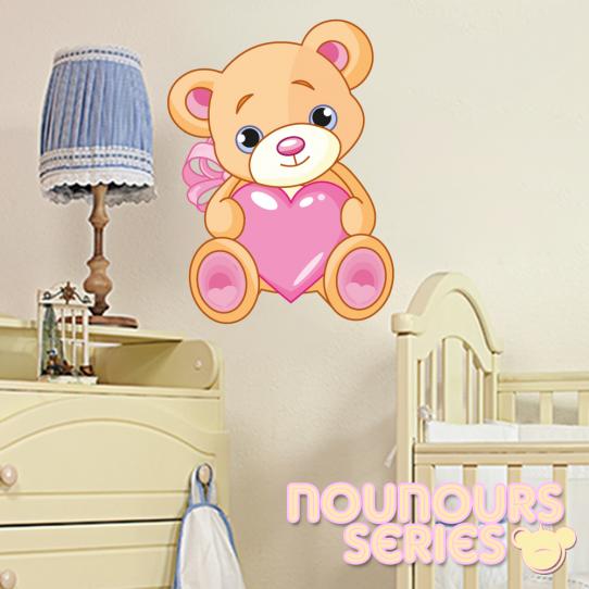 Autocollant Stickers enfant ourson coeur rose