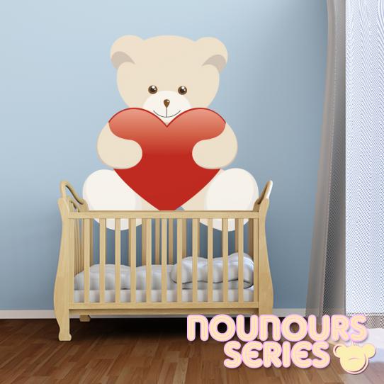 Autocollant Stickers enfant ourson coeur rouge