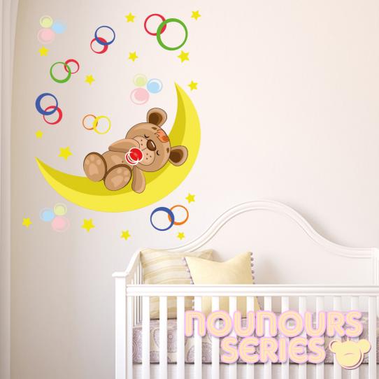 Autocollant Stickers mural enfant ourson dormeur