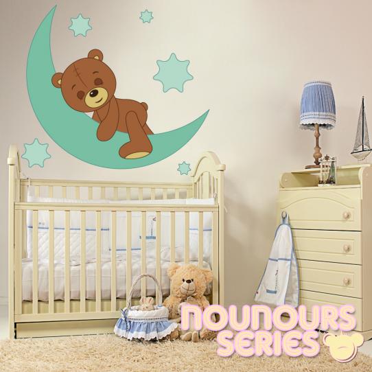 Autocollant Stickers muraux enfant ourson dormeur