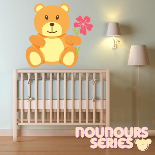 Autocollant Stickers mural enfant ourson fleur