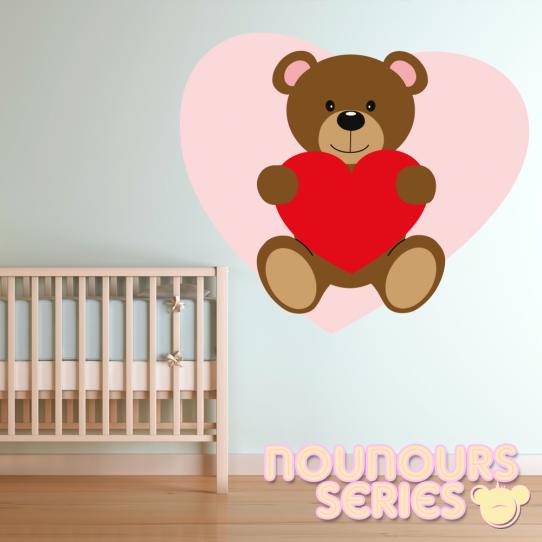 Autocollant Stickers mural enfant ourson grand coeur