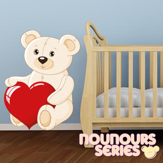 Autocollant Stickers enfant ourson gros coeur