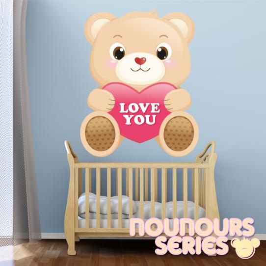 Autocollant Stickers muraux enfant ourson i love you