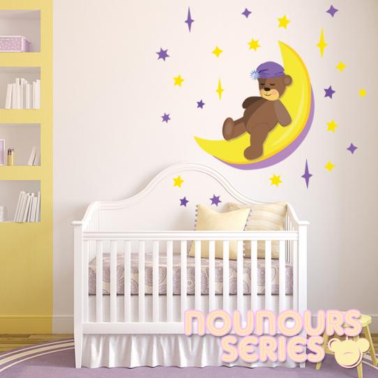 Autocollant Stickers enfant ourson lune