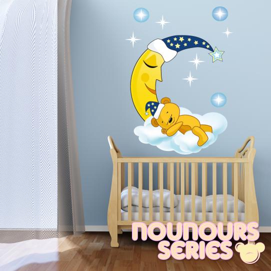 Autocollant Stickers mural enfant ourson sommeil