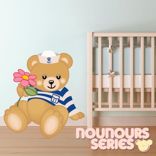 Autocollant Stickers enfant ourson pull marine