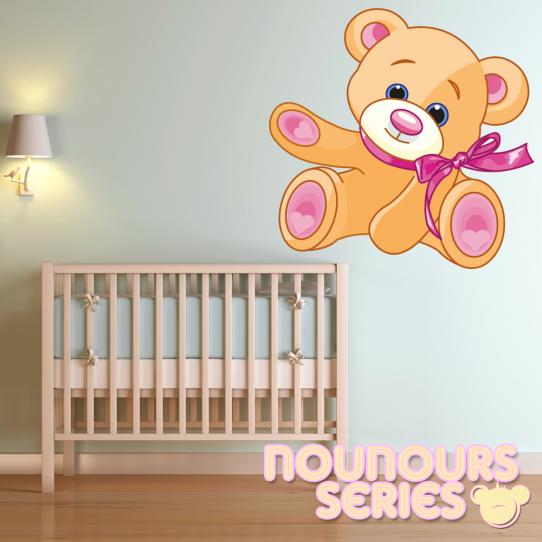 Autocollant Stickers mural enfant ourson noeud