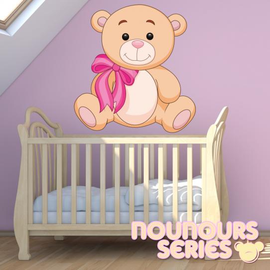 Autocollant Stickers enfant ourson noeud