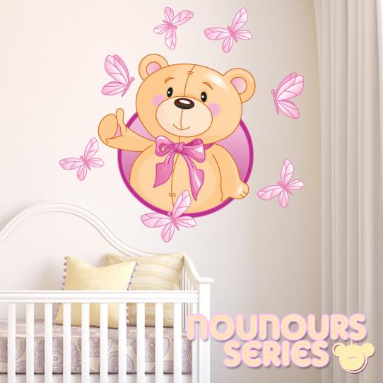 Autocollant Stickers muraux enfant ourson papillons