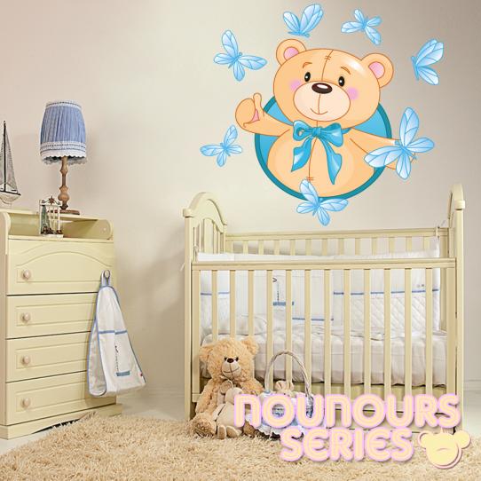 Autocollant Stickers enfant ourson papillons