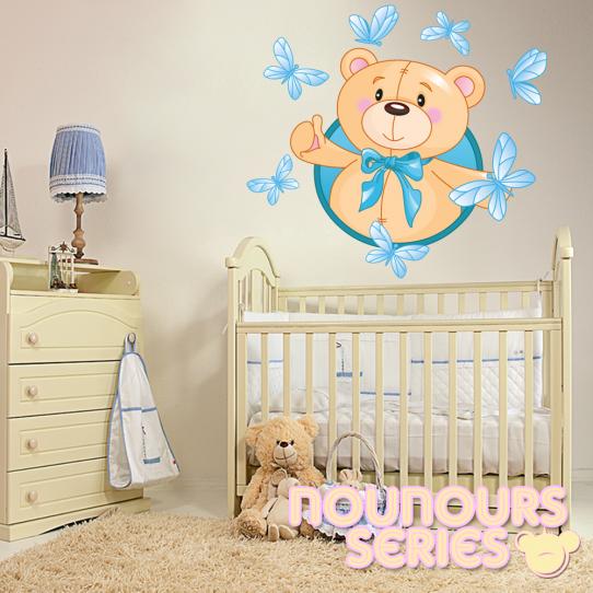 Autocollant Stickers muraux enfant ourson papillons