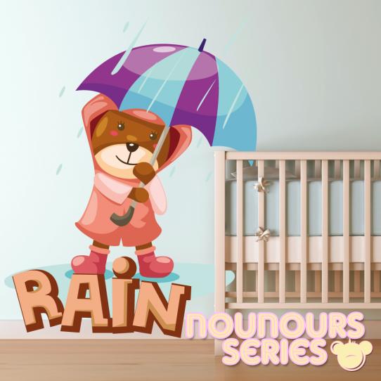 Autocollant Stickers muraux enfant ourson pluie