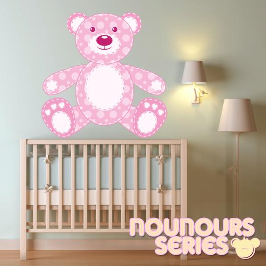 Autocollant Stickers mural enfant ourson rond rose