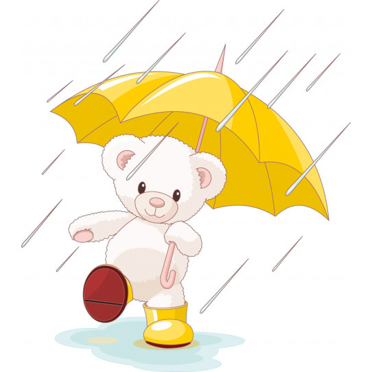 Autocollant Stickers enfant ourson sous la pluie