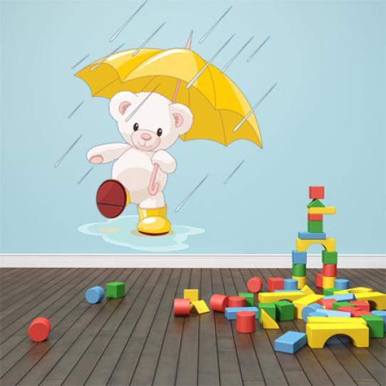 Stickers ourson sous la pluie