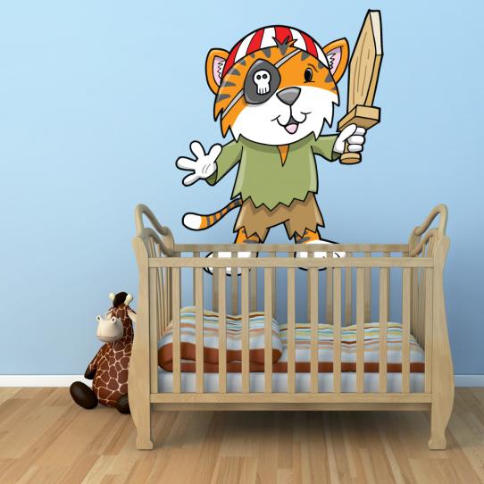 Autocollant Stickers mural enfant chat pirate