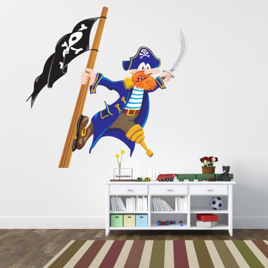 Autocollant Stickers mural enfant pirate et drapeau