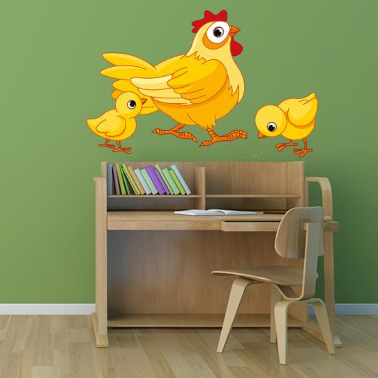Autocollant Stickers enfant poule et ses bébé