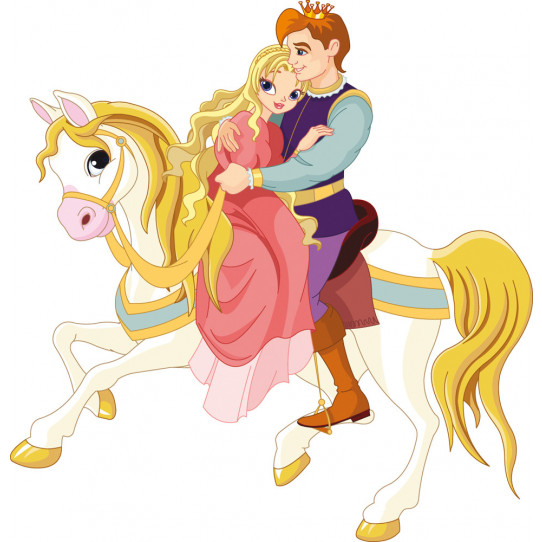 Autocollant Stickers enfant prince et princesse a cheval