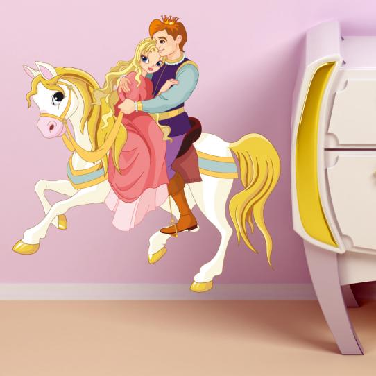 Autocollant Stickers mural enfant prince et princesse a cheval