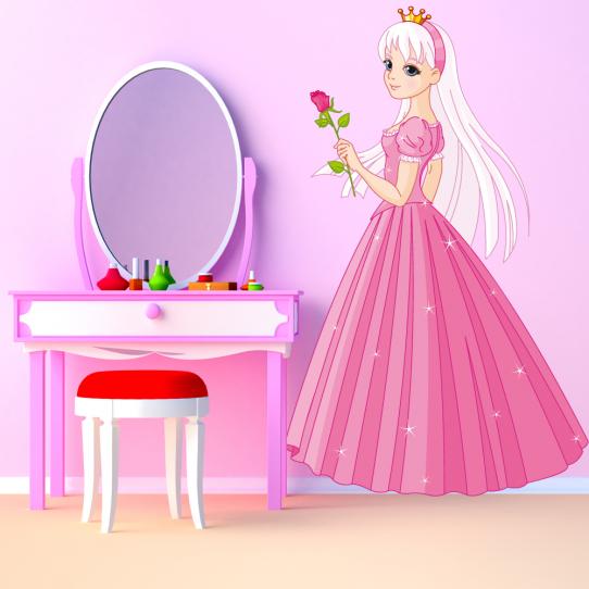 Autocollant Stickers enfant princesse avec rose