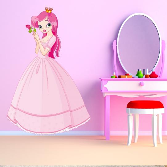Autocollant Stickers enfant princesse avec rose 