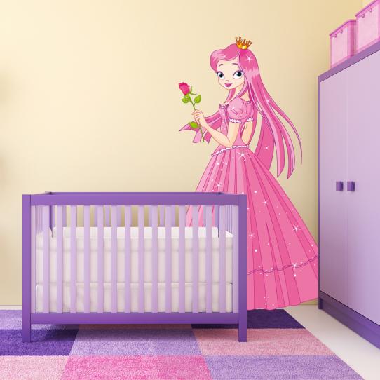 Autocollant Stickers enfant princesse avec rose