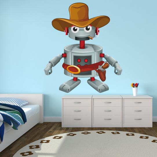 Autocollant Stickers mural enfant robot cowboy