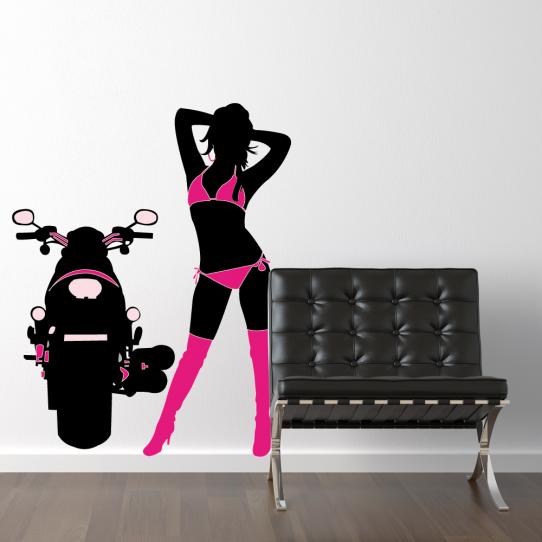 Autocollant Stickers ado silhouette femme et moto