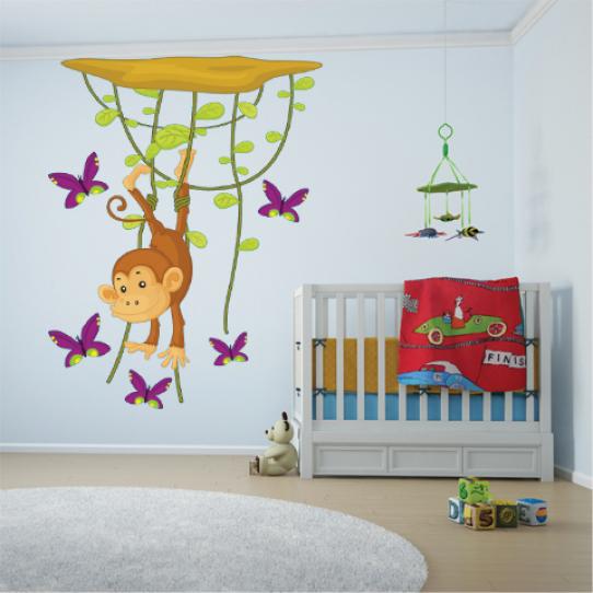 Autocollant Stickers muraux enfant singe papillon